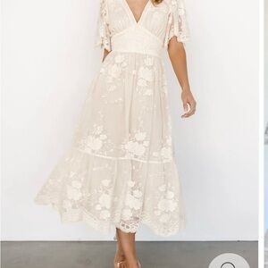 Baltic Born Cream Flutter Sleeve Midi Dress